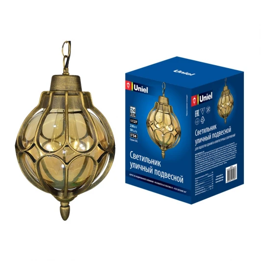 UUL-H90A 60W/E27 IP54 GOLD Подвесной светильник под лампу Е27 золотистый Uniel UUL-H90A 60W/E27 IP54 GOLD
