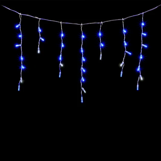 PIL200BLWCAP-10-2B Гирлянда Бахрома с Колпачком 4,9 x 0,5 м Синяя с Мерцанием Белого Диода 220В, 200 LED, Провод Прозрачный ПВХ, IP65