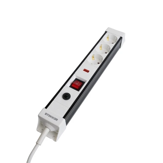 50145 Сетевой фильтр 3-х местный с заземлением 3 метра (белый) Stekker Techno 50145