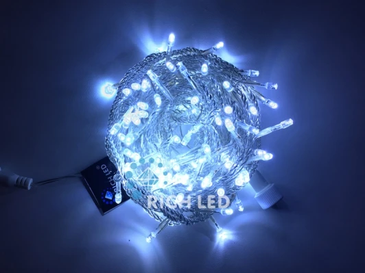 RL-S10C-24V-T/W Гирлянда светодиодная белая постоянного свечения 24B, 100 LED, провод прозрачный, IP54 RL-S10C-24V-T/W Rich LED