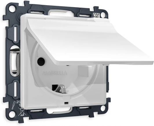MA128010 Комплект механизма Ambrella Volt электрической розетки ALFA MA128010 Белый матовый с заземлением со шторками и защитной крышкой 2P+E 16A-250V IP44 QUANT