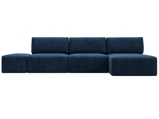 129529 Диван угловой модульный с пуфом Лига-060 НПБ Лонг угол универсальный (ЛДСП,Брус,Фанера/Пластик/Велюр/Синий) Лига Диванов 129529