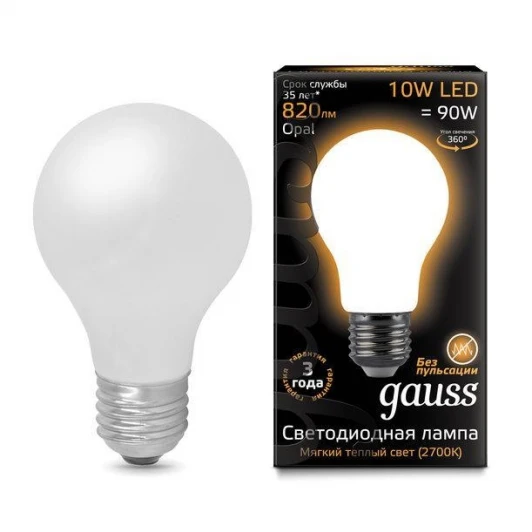 102202110 Лампочка светодиодная E27 10 Вт 820 lm 2700K теплое желтое свечение Gauss Filament 102202110