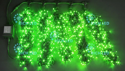 RL-S5*20-B/G Гирлянда светодиодная зеленая постоянного свечения 24B, 1000 LED, провод черный, IP54 RL-S5*20-B/G Rich LED