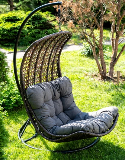 YH-L23702W brown "Виши" подвесное кресло-кокон из искусственного ротанга, цвет коричневый с серо-коричневой подушкой 4SIS арт.УТ-00006750