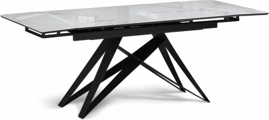 612167 Стол стеклянный Notta Блэкберн 140(200)х80х75 белый мрамор кристл / черный арт.612167
