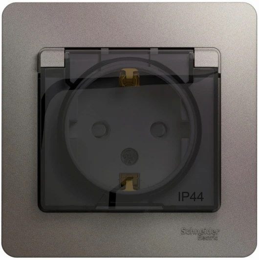 GSL001248 Розетка встраиваемая с заземлением, шторками и крышкой (платина) IP44 Systeme Electric Glossa GSL001248