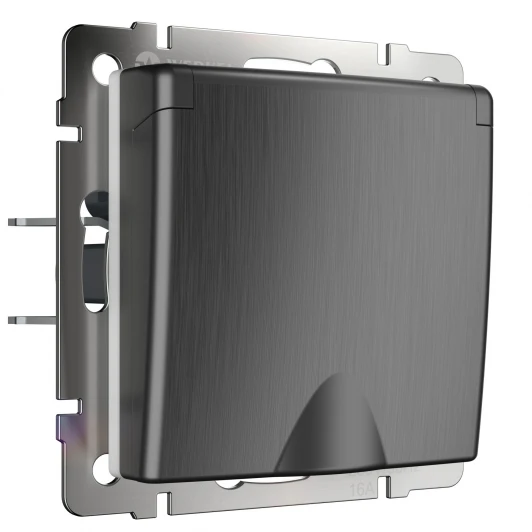 W1171204 Розетка влагозащ. с зазем. с защит. крышкой и шторками (графит рифленый) Werkel W1171204 (a050754)