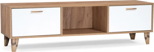 455848 ТВ-тумбы Woodville Эго Т-3 на ножках дуб крафт золотой / белый глянец