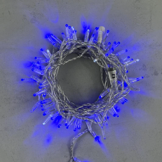 PST100BLWCAP-10-2B Гирлянда Нить с колпачком 10м синяя с мерцанием белого диода 220В, 100 LED, провод прозрачный ПВХ Laitcom PST100BLWCAP-10-2B