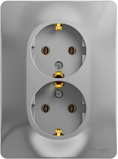 GSL000324 Розетка встраиваемая двойная с заземлением (алюминий) Systeme Electric Glossa GSL000324