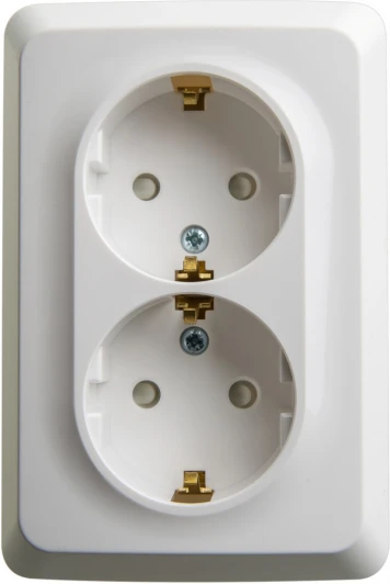 PA16-108B Розетка накладная двойная с заземлением и шторками (белый) Systeme Electric Etude PA16-108B