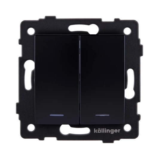 REA-R-010BK Выключатель 2-клавишный проходной 10А/250В с LED подсветкой, изогнутый, черный Kollinger REA-R-010BK для Aspekt, Eleganz, Reflex