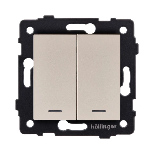 REA-S-014GD Выключатель кнопочный 2-клавишный 10А/250В с LED подсветкой, золотой Kollinger REA-S-014GD для Aspekt, Eleganz, Reflex