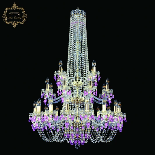 11.24.16+8+4.300.3d.h-128.Gd.V7010 Подвесная большая люстра с хрустальными подвесками Art Classic 11.24 11.24.16+8+4.300.3d.h-128.Gd.V7010 (220V, на цепи, подсвечник, свеча)