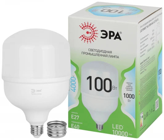 LED POWER T140-100W-840-E27/E40 GL Лампочка светодиодная E27 с переходником на E40 100W ЭРА LED POWER T140-100W-840-E27 с переходником на E40/E40 GL