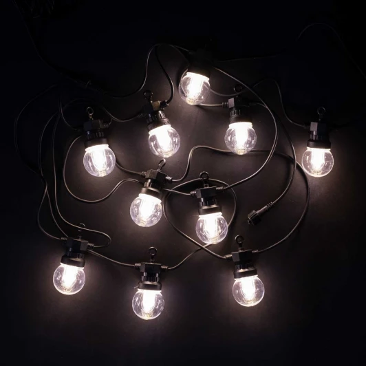BLL10G-11-1W Светодиодная Гирлянда Прозрачная Колба 5м Белая 24В, 10 LED, Провод Черный ПВХ, IP54