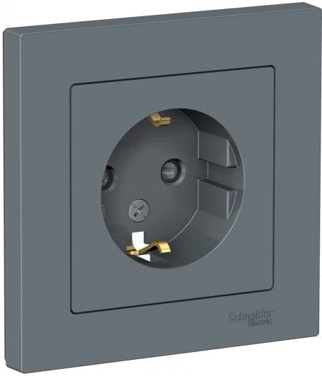 ATN000744 Розетка встраиваемая с заземлением и шторками (грифель) Systeme Electric AtlasDesign ATN000744