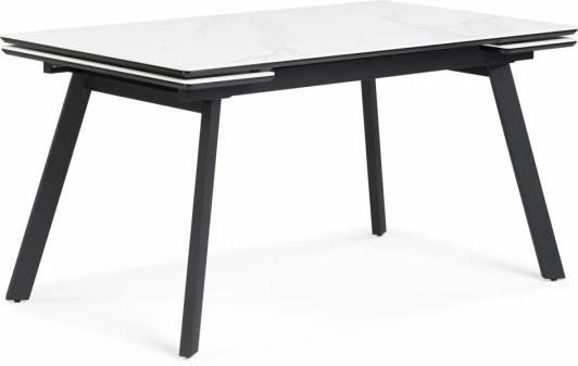 612197 Керамический стол Notta Норман 140(200)х80х75 белый мрамор alpin white / черный арт.612197