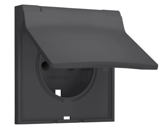 SP9080 Лицевая панель SIGMA (Графит Мягкое касание) для электрической розетки с заземлением со шторками и крышкой IP44 Ambrella Volt QUANT PRO SP9080