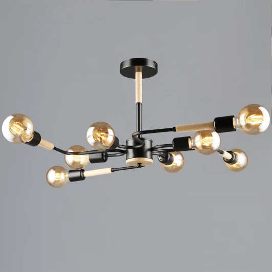 10070-0.3-08 BK+WOOD Потолочная люстра на штанге Reluce 10070-0.3-08 BK+WOOD