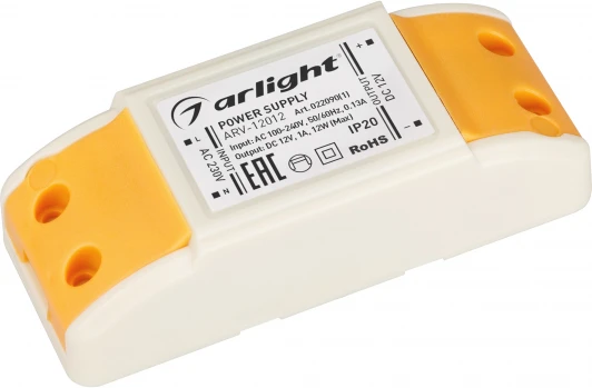 022090(1) Блок питания ARV-12012 (12V, 1A, 12W) (Arlight, IP20 Пластик, 2 года) 022090(1)