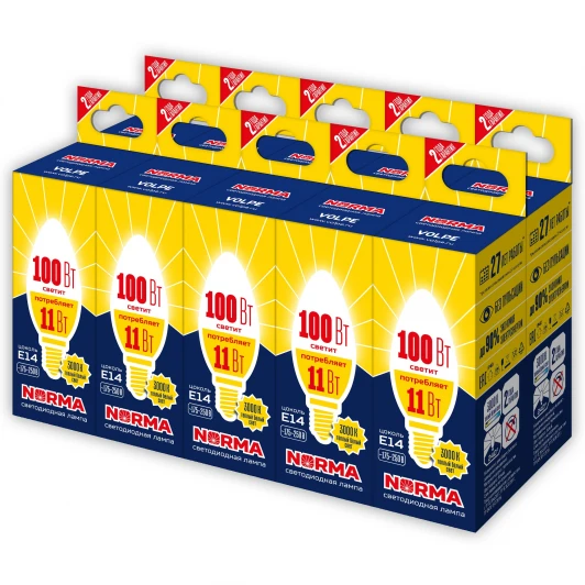 LED-C37-11W/WW/E14/FR/NR Набор из 10штук Лампа светодиодная, матовая, теплый белый свет 3000K Volpe Norma LED-C37-11W/WW/E14/FR/NR Набор из 10штук