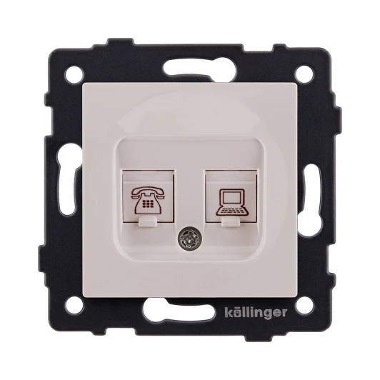 REA-011CM Розетка двойная RJ11 + RJ45 кашемир матовый Kollinger REA-011CM для Aspekt, Eleganz, Reflex