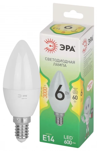 LED B35-6W-830-E14 GL Лампочка светодиодная E14 15W ЭРА LED B35-6W-830-E14 GL