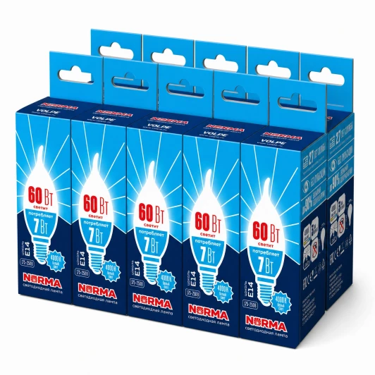 LED-CW37-7W/NW/E14/FR/NR SET10 Лампочка светодиодная E14 7Вт Volpe NORMA LED-CW37-7W/NW/E14/FR/NR SET10