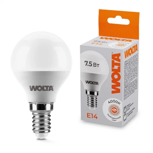 25S45GL7.5E14 Светодиодная лампа 7.5Вт 4000K E14 Wolta 25S45GL7.5E14