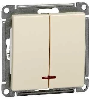 VS510-251-2-86 Выключатель встраиваемый двухклавишный с подсветкой (слоновая кость) Systeme Electric W59 VS510-251-2-86