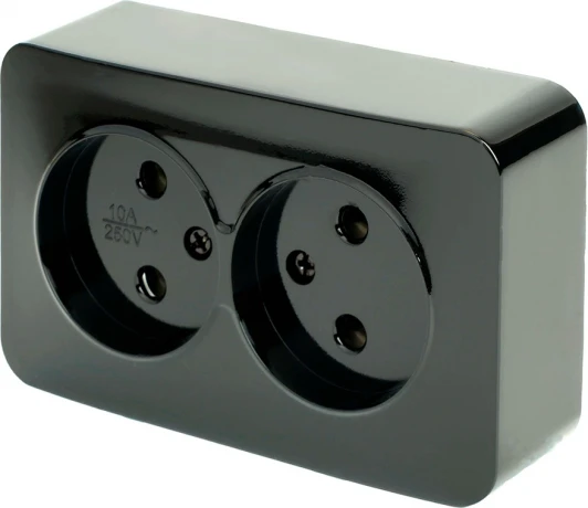 49315 Розетка двойная без заземления (черный) Stekker София 49315