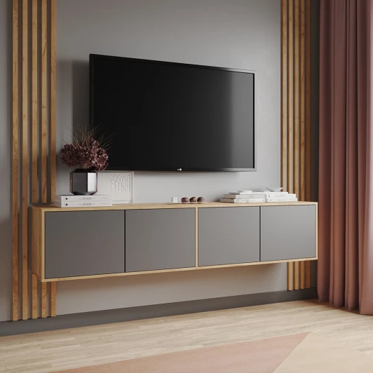 00-00161843 Тумба ТЭКС ТВ подвесная Парус-11, дуб крафт золотой/графит серый