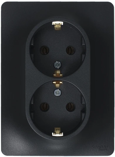 GSL000724 Розетка встраиваемая двойная с заземлением (антрацит) Systeme Electric Glossa GSL000724