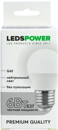 006765 Лампочка светодиодная E27 6Вт 4000K LEDS POWER 006765