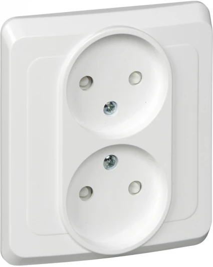 PC16-006B Розетка встраиваемая двойная без заземления со шторками (белый) Systeme Electric Этюд PC16-006B