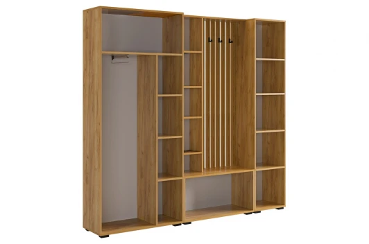 ПК09Бери.2564 Прихожая "Бери К9" (2000х350х1826) Mebelson (ЛДСП,Металл,Зеркало/Дуб крафт золотой,Графит) арт.ПК09Бери.2564