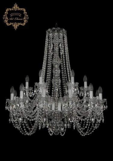 11.11.12+6.300.h-91.Cr.Sp Подвесная большая люстра Art Classic 11.11 11.11.12+6.300.h-91.Cr.Sp (220V, хрусталь, на цепи, подсвечник, свеча)