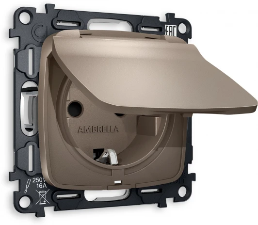 MO638010 Комплект механизма Ambrella Volt электрической розетки OMEGA MO638010 Темная бронза матовый с заземлением с шторками и защитной крышкой 2P+E 16A-250V IP44 QUANT