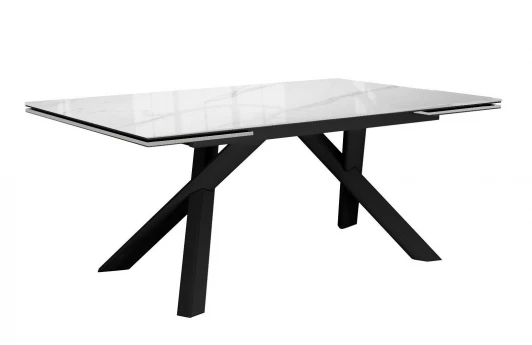 00-00085037 Стол DikLine DKX140 керамика Carrara Gloss (мрамор глянец белый), подстолье черное, опоры черные (2уп.) 00-00085037
