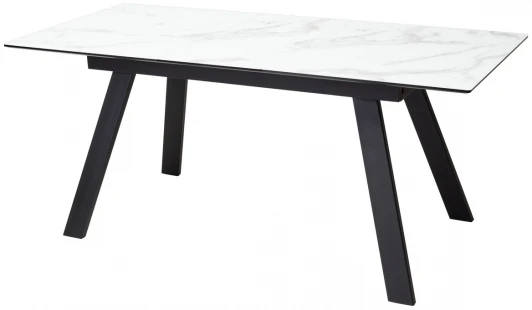 480M04464 Стол Морис 140 БЕЛЫЙ МРАМОР САТИНАТ, стекло / черный