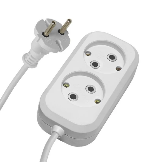 39202 Удлинитель 2-х местный без заземления 3 метра (белый) Stekker Home 39202