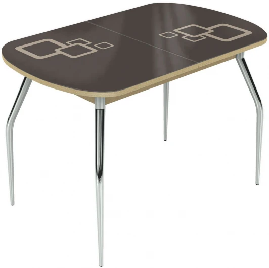 100396 Стол Ривьера СВ Квадро, Дуб выбеленный/Стекло коричневое/Рисунок молочный, Аврора