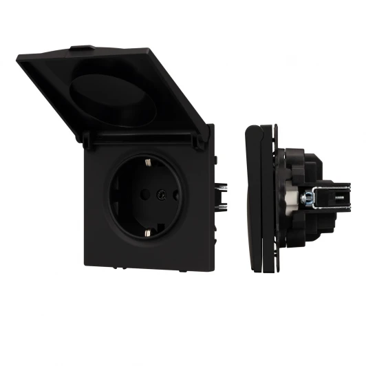 054281 Механизм розетки влагозащищённый SCT-NOBE-MCP-SFPL-BK (230V, 16A) (Arlight) 054281