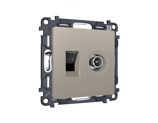 MA372510 Комплект механизма ТВ-розетки оконечной и Ethernet RJ-45 розетки с автоматической защитной шторкой встраиваемый (серо-бежевый матовый) Ambrella Volt QUANT MA372510