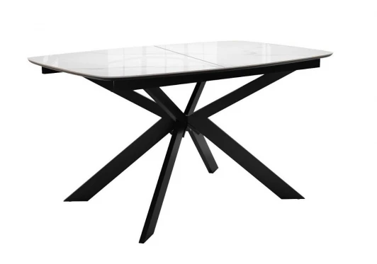 00-00085042 Стол DikLine BK140 керамика Carrara Gloss (мрамор глянец белый), подстолье черное, опоры черные 00-00085042