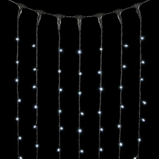 LL602ABL-1-2W Гирлянда Занавес 2 x 3 м Белый с Мерцанием Каждого Диода 220В, 600 LED, Провод Черный Каучук, IP65