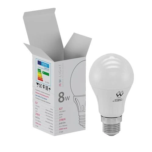 LBMW27A08 Лампочка светодиодная груша белая колба E27 8 Вт 2700K MW-Light LBMW27A08