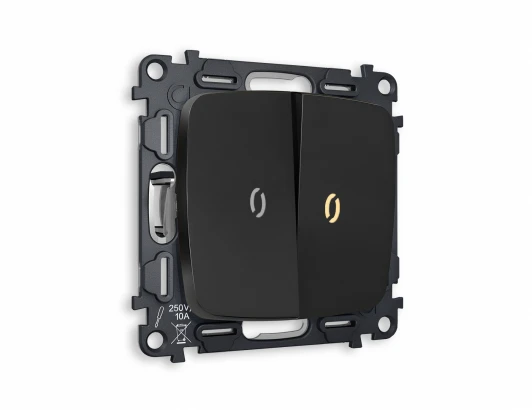 MO804030 Комплект механизма Ambrella Volt 2-клавишного проходного выключателя с подсветкой 3200K OMEGA MO804030 Черный матовый QUANT